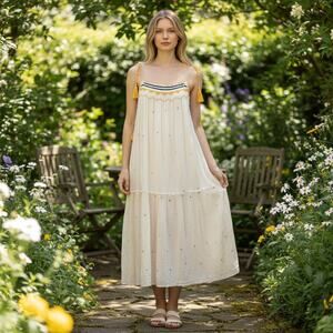 Hoss Intropia Embroidery Crocheted Bohemian Dress Size 6 100% Cotton Gauze